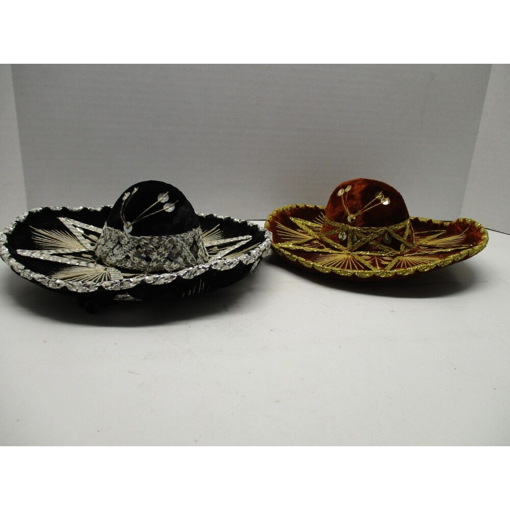 Vintage 7” Traditional Mini Sombrero Brown & Black Velvet ,Embroidered Sequins